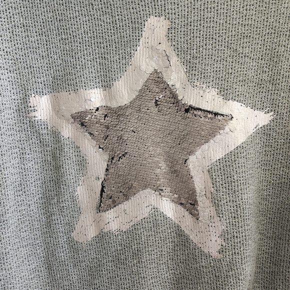 Wool, Mohair and Linen, Sage & Gold Metallic Knit Top With Sequin/Painted Star - Picture 3 of 15